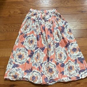 Anthropologie Orange and Blue Floral A-Line Skirt